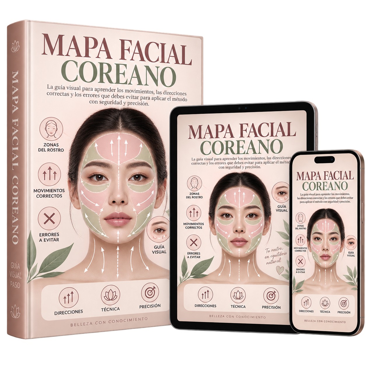 Bono Mapa Facial Coreano con zonas y direcciones del rostro