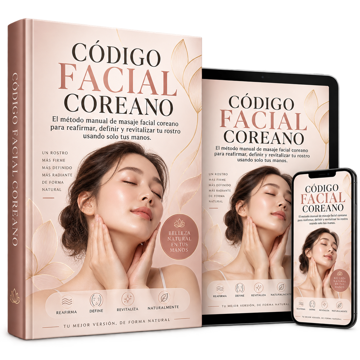 Código Facial Coreano en libro, tableta y móvil